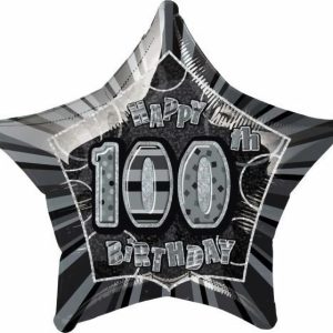 Milestone Balloons |   Glitz Black 100Th Birithday Star 50Cm (20") Foil Balloon – Non Inflated Balloons Foil Balloons