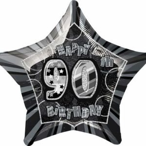 Milestone Balloons |   Glitz Black 90Th Birithday Star 50Cm (20") Foil Balloon – Non Inflated Balloons Foil Balloons