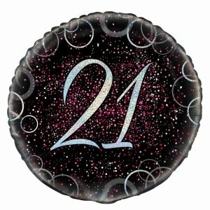 Milestone Balloons |   Glitz Black Pink 21St Birthday 45.7Cm (18") Foil Balloon – Non Inflated Balloons Foil Balloons