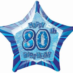 Milestone Balloons |   Glitz Blue 80Th Birithday Star 50Cm (20") Foil Balloon – Non Inflated Balloons Foil Balloons