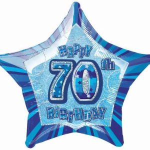 Milestone Balloons |   Glitz Blue And Silver 70Th Birthday Star 50Cm (20") Foil Balloon – Non Inflated Balloons Foil Balloons