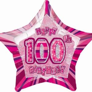 Milestone Balloons |   Glitz Pink 100Th Birithday Star 50Cm (20") Foil Balloon – Non Inflated Balloons Foil Balloons