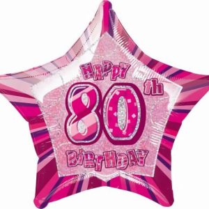 Milestone Balloons |   Glitz Pink 80Th Birithday Star 50Cm (20") Foil Balloon – Non Inflated Balloons Foil Balloons