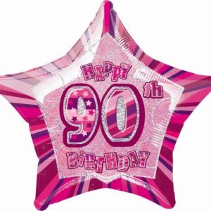 Milestone Balloons |   Glitz Pink 90Th Birithday Star 50Cm (20") Foil Balloon – Non Inflated Balloons Foil Balloons