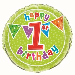 Milestone Balloons |   Happy 1St Birthday 18" 45.7Cm Round Foil Balloon – Non Inflated Balloons Foil Balloons