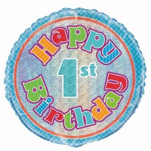 Milestone Balloons |   Happy 1St Birthday Prismatic 18" 45.7Cm Round Foil Balloon – Non Inflated Balloons Foil Balloons