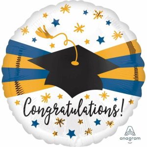 Milestone Balloons |   Jumbo Hx Blue & Gold Congratulations Grad Balloons Foil Balloons