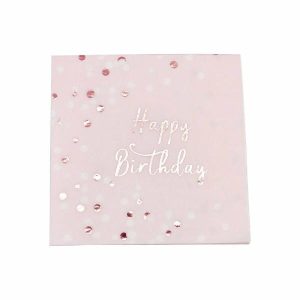 Napkins |   16 Rose Gold Spotted Happy Birthday Napkins Napkins Napkins