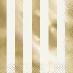 Napkins |   16Pk Gold Stripes Napkins Napkins Napkins