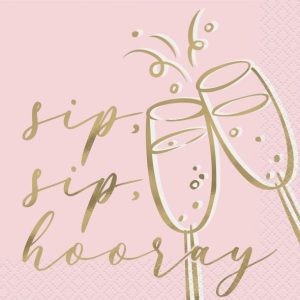 Napkins |   Bachelorette "Sip Sip Hooray" 16 Foil Stamped Beverage Napkins 2Ply 25.4Cm X 25.4Cm (10" X 10") Napkins Napkins