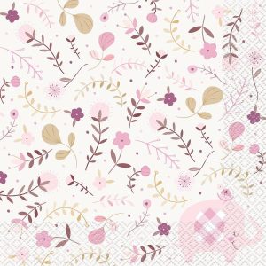 Napkins |   Floral Elephant Baby Shower Pink 16 Luncheon Napkins 2Ply 33Cm X 33Cm (13" X 13") Napkins Napkins