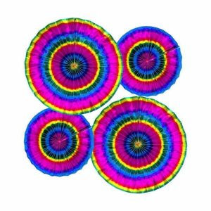 Party Favours |   4 Rainbow Foil Paper Fan Set Decorations Decorations