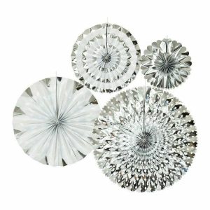 Party Favours |   4 Silver Paper Fan Set Decorations Decorations