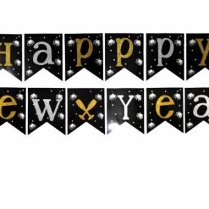 Party Favours |   Happy New Year Banner (Black With Fireworks) Party Favours Party Favours