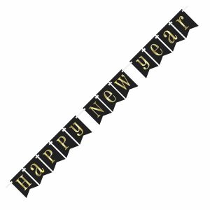 Party Favours |   "Happy New Year" Gold Foil Stamped Pennant Banner 2.13M (7′) Party Favours Party Favours