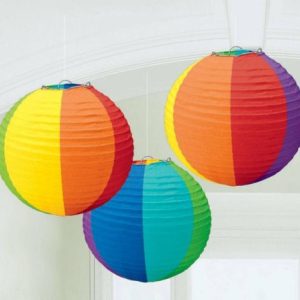 Party Favours |   Round Paper Lanterns – Rainbow Pk 3 Decorations Decorations