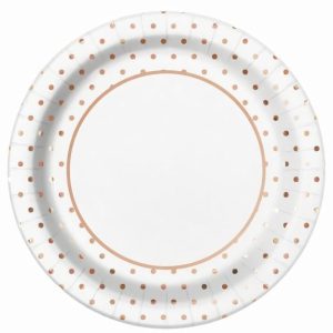 Plates, Bowls & Trays |   Foil Stamped Mini Dots Rose Gold 8 X 23Cm (9") Dots Paper Plates Party Supplies Plates, Bowls & Trays