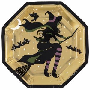 Plates, Bowls & Trays |   Celestial Halloween 8 X 20.9Cm (8.25") Foil Stamped Octagonal Paper Plates Party Supplies Plates, Bowls & Trays