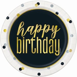 Plates, Bowls & Trays |   Metallic Happy Birthday 8 X 16Cm (7") Foil Stamped Paper Plate Party Supplies Plates, Bowls & Trays