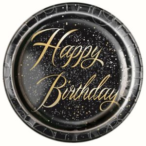 Plates, Bowls & Trays |   Glitz Gold Happy Birthday 8 X 23Cm (9") Foil Stamped Paper Plates Party Supplies Plates, Bowls & Trays