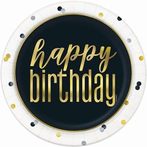 Plates, Bowls & Trays |   Metallic Happy Birthday 8 X 23Cm (9") Foil Stamped Paper Plates Party Supplies Plates, Bowls & Trays