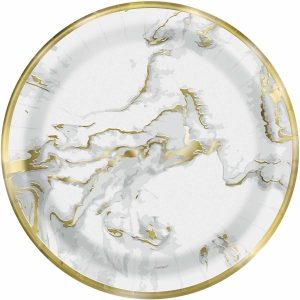 Plates, Bowls & Trays |   Marble Gold Foil Stamped 10 X 18Cm (7") Paper Plates Party Supplies Plates, Bowls & Trays