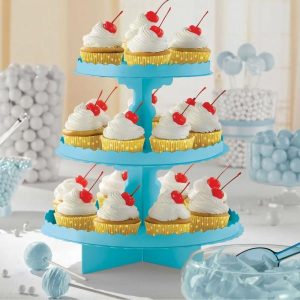 Plates, Bowls & Trays |   3 Tier Cupcake Treat Stand Caribbean Blue Party Supplies Plates, Bowls & Trays