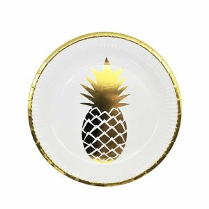 Plates, Bowls & Trays |   6 Gold Pineapple Paper Plates Party Supplies Plates, Bowls & Trays