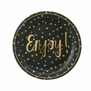 Plates, Bowls & Trays |   8 Gold Foil Enjoy Paper Plates Party Supplies Plates, Bowls & Trays