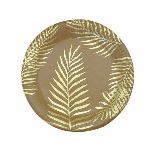 Plates, Bowls & Trays |   8 Pk Gold Palm Leaves Kraft Paper Plates Party Supplies Plates, Bowls & Trays