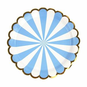 Plates, Bowls & Trays |   8 Striped Foil Paper Plates -Blue Party Supplies Plates, Bowls & Trays