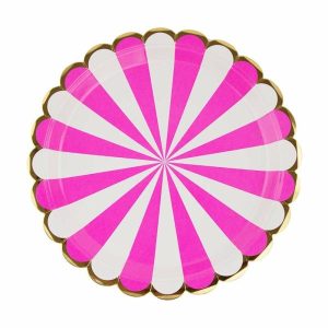 Plates, Bowls & Trays |   8 Striped Foil Paper Plates -Hot Pink Party Supplies Plates, Bowls & Trays