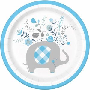 Plates, Bowls & Trays |   Floral Elephant Baby Shower Blue 8 X 18Cm (7”) Paper Plates Party Supplies Plates, Bowls & Trays