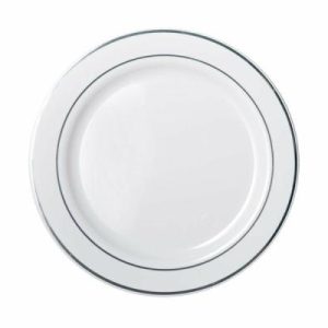 Plates, Bowls & Trays |   Heavy Duty 26Cm Dinner Plate With Silver Lining Party Supplies Plates, Bowls & Trays