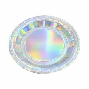 Plates, Bowls & Trays |   Iridescent Silver 6 Paper Plates Party Supplies Plates, Bowls & Trays