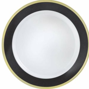 Plates, Bowls & Trays |   Pack 10 Premium Plastic Plates Hot Stamped With Jet Black Border Party Supplies Plates, Bowls & Trays