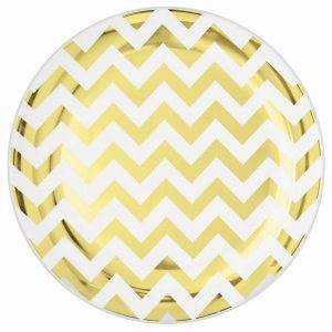 Plates, Bowls & Trays |   Pk 10 Large Premium Chevron Gold 26Cm Round Plastic Plates Party Supplies Plates, Bowls & Trays