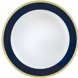 Plates, Bowls & Trays |   Pk 10 Premium Plastic Plates Hot Stamped With True Navy Border Party Supplies Plates, Bowls & Trays