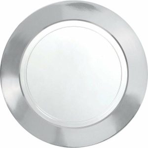 Plates, Bowls & Trays |   Pk 10 Premium Reusable Plastic Plates 25Cm Clear With Silver Border Party Supplies Plates, Bowls & Trays