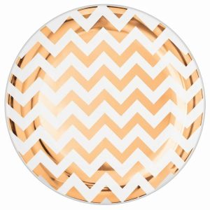 Plates, Bowls & Trays |   Pk 10 Reusable Premium Chevron Rose Gold 26Cm Round Plastic Plates Party Supplies Plates, Bowls & Trays