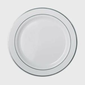 Plates, Bowls & Trays |   Pk 6 260Mm Heavy Duty Dinner Plate With Silver Lining-Reusable Party Supplies Plates, Bowls & Trays