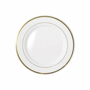 Plates, Bowls & Trays |   Pk 6 Heavy Duty 19Cm White Lunch Plate With Gold Lining Party Supplies Plates, Bowls & Trays