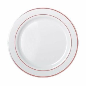 Plates, Bowls & Trays |   Pk 6 Heavy Duty Reusable 26Cm White Dinner Plate With Rose Gold Lining Party Supplies Plates, Bowls & Trays