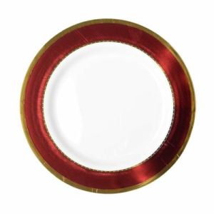 Plates, Bowls & Trays |   Pk4 Heavy Duty Reusable 26Cm Dinner Plate With Gold Red Trim Party Supplies Plates, Bowls & Trays