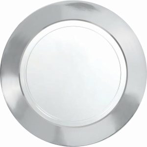 Plates, Bowls & Trays |   Premium Plastic Plates 19Cm White With Silver Border Party Supplies Plates, Bowls & Trays