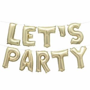 Party Favours |   "Let’s Party" Champagne Gold 35.5Cm (14") Foil Letter Balloon Kit Party Favours Party Favours