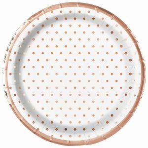 Plates, Bowls & Trays |   Foil Stamped Mini Dots Rose Gold 8 X 18Cm (7") Paper Plates Party Supplies Plates, Bowls & Trays