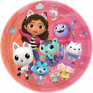 Plates, Bowls & Trays |   Gabby’s Dollhouse 23Cm Round Paper Plates Pk 8 Party Supplies Plates, Bowls & Trays