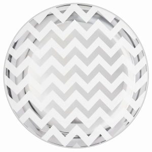 Plates, Bowls & Trays |   Pk Reusable Premium Chevron Silver 26Cm Round Plastic Plates Party Supplies Plates, Bowls & Trays