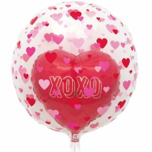 Bubble Balloons & Orbs |   Clear Sphere Double Stuffed Red Foil Balloon With Ribbon 59Cm (23") Balloons Bubble Balloons & Orbs